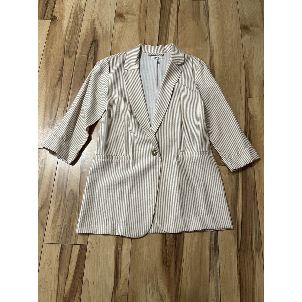 Maurice's One Button Oversized Boyfriend Blazer Tan & White Stripe XS Academia